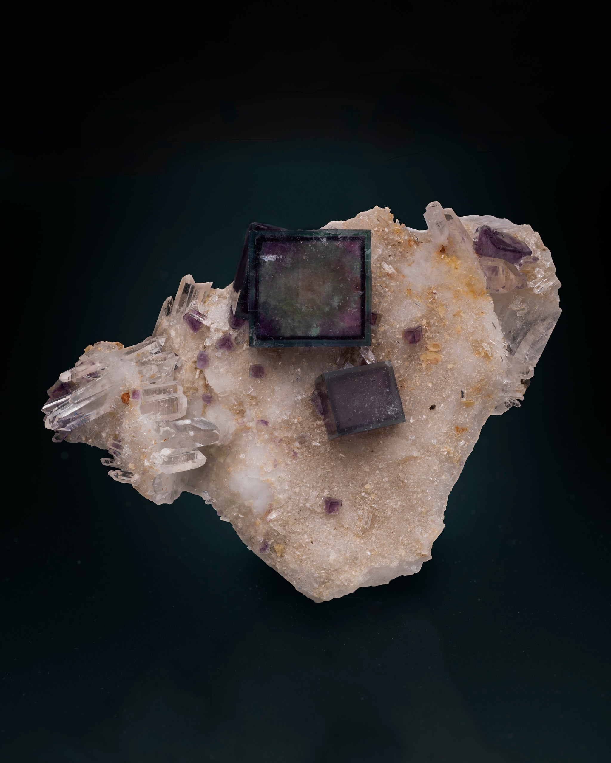 Fluorite on Calcite with Quartz
